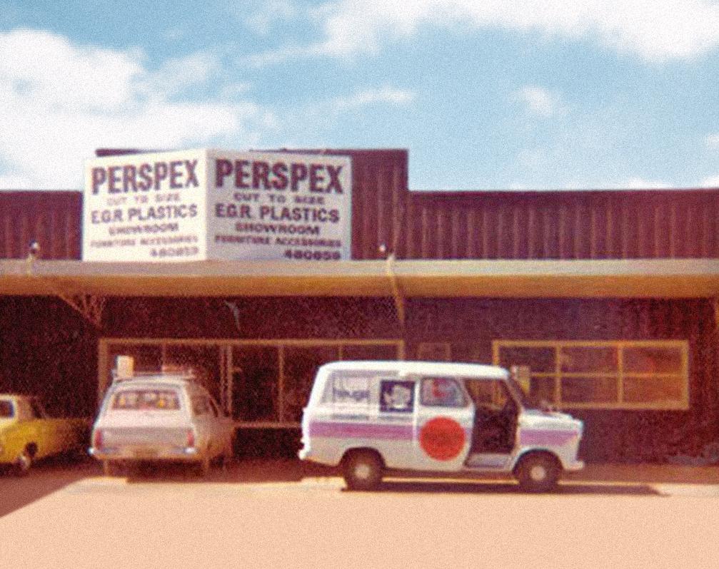 The original E.G.R. Plastics storefront, showing the Perspex cut-to-size showroom